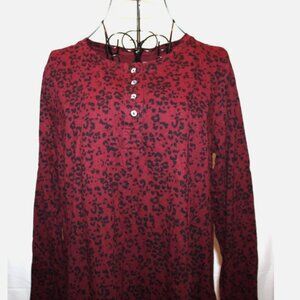 J Jill Sleep Shirt Dark Red Animal Print Ultra Soft Henley Pajama PJ Top Sz M